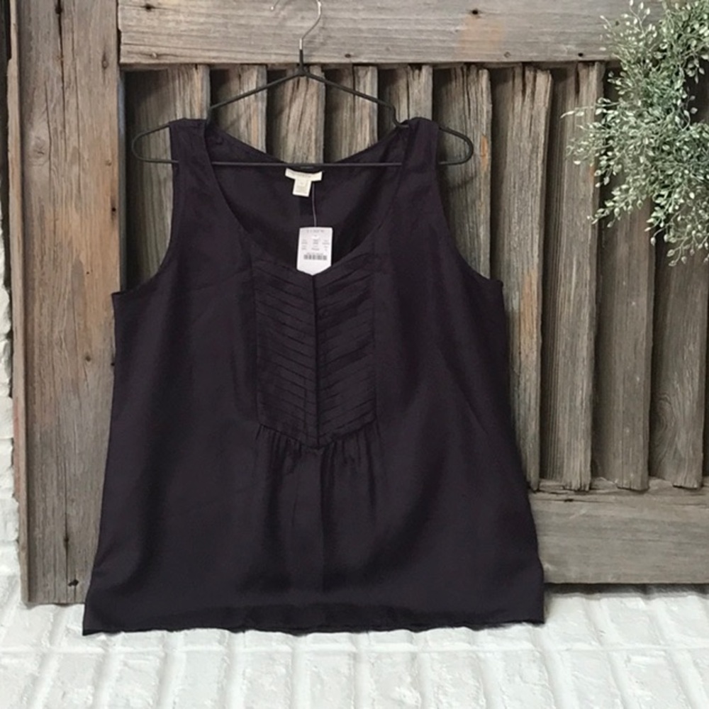 J Crew 100% silk tank with chevron pleated front deep plum